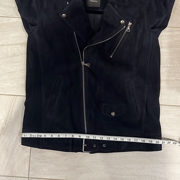 Theory Tralsmin Belted Moto Lambskin Suede Jacket - Picture 14 of 15